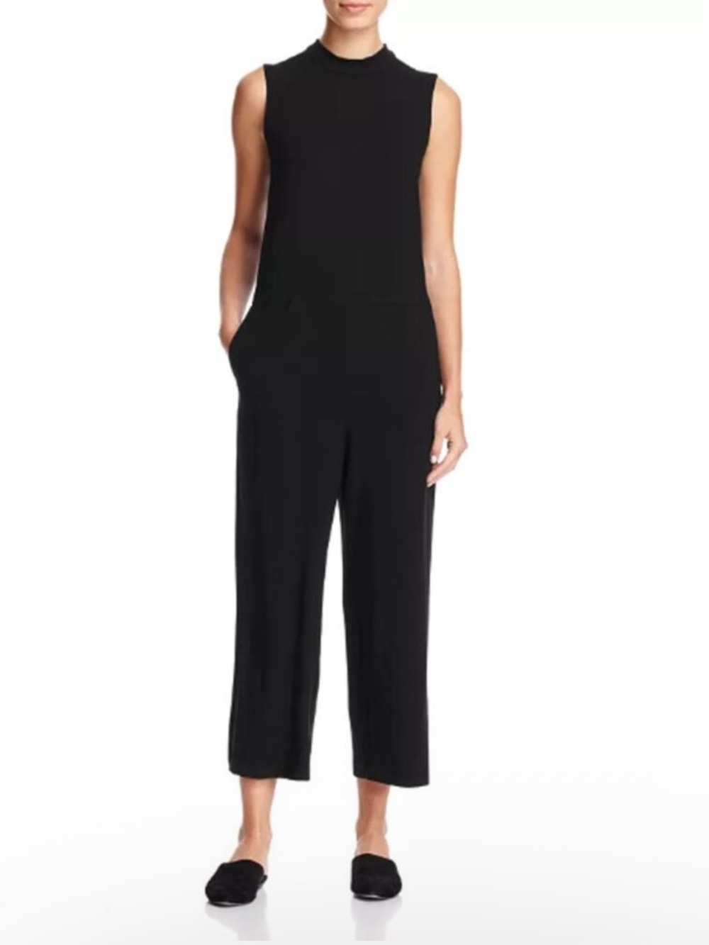 Eileen Fisher Mock Neck Sleeveless Jumpsuit Black Small